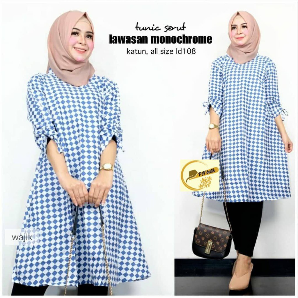 TUNIK BIRU, PAKAIAN BATIK WANITA, BAJU BATIK, SERAGAM KANTOR, SERAGAM BATIK #terbaru #top-BIRUNAN: 04