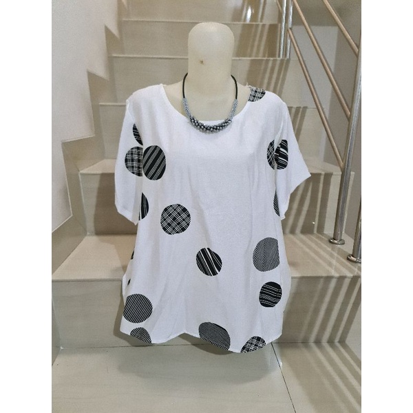 Blouse Brukat dan Kaos Bunga Import Jumbo XL-5XL-925.4 Putih Ld 116