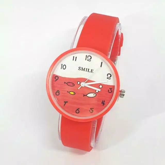 Jam Tangan Anak Cewe/Cowo Sekolahan Fashion Korea Smile Fish Rubber