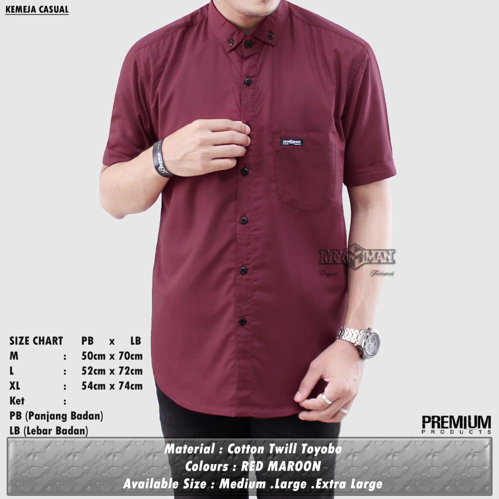 MY MAN Original Kemeja Polos lengan pendek kemeja pria warna MAROON art seri MY125