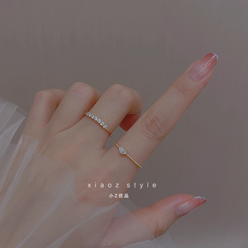 2pcs / Set Cincin Adjustable Desain Hati Hias Kristal Zircon Gaya Korea Untuk Wanita