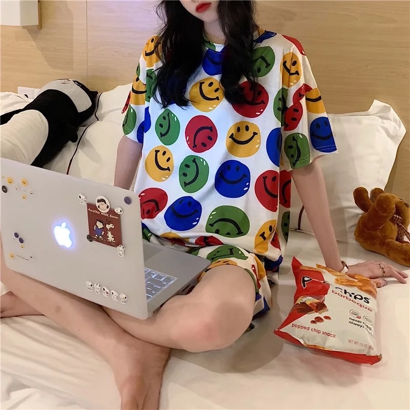 ✅𝐅𝐎𝐈𝐒𝐒®  Pakaian Wanita Set Baju Tidur Wanita Piyama Lengan Pendek Import Motif Kartun Fit to XXL 4002