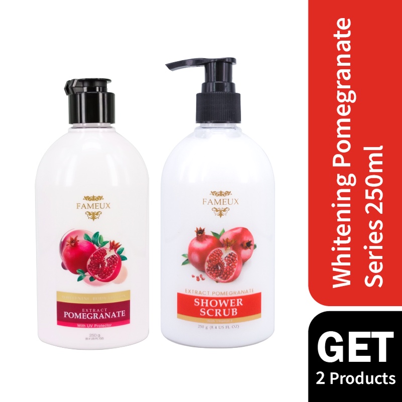 Fameux Paket Body Care Whitening Pomegranate Series (Whitening Lotion + Shower Scrub 250ml)