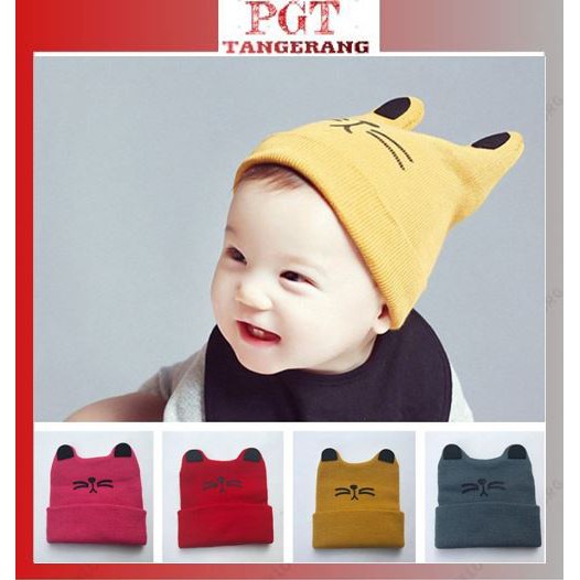 PGT - Topi Kupluk Rajut Bayi Telinga Kucing /Topi Rajut Unisex Kupluk Keren