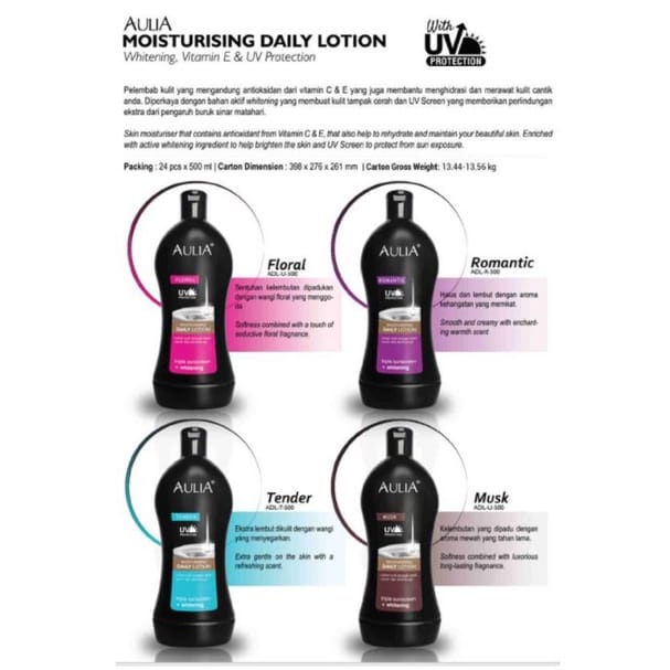 AULIA DAILY LOTION 500ML BODY LOTION UV PROTECTION HANDBODY BADAN MOIS