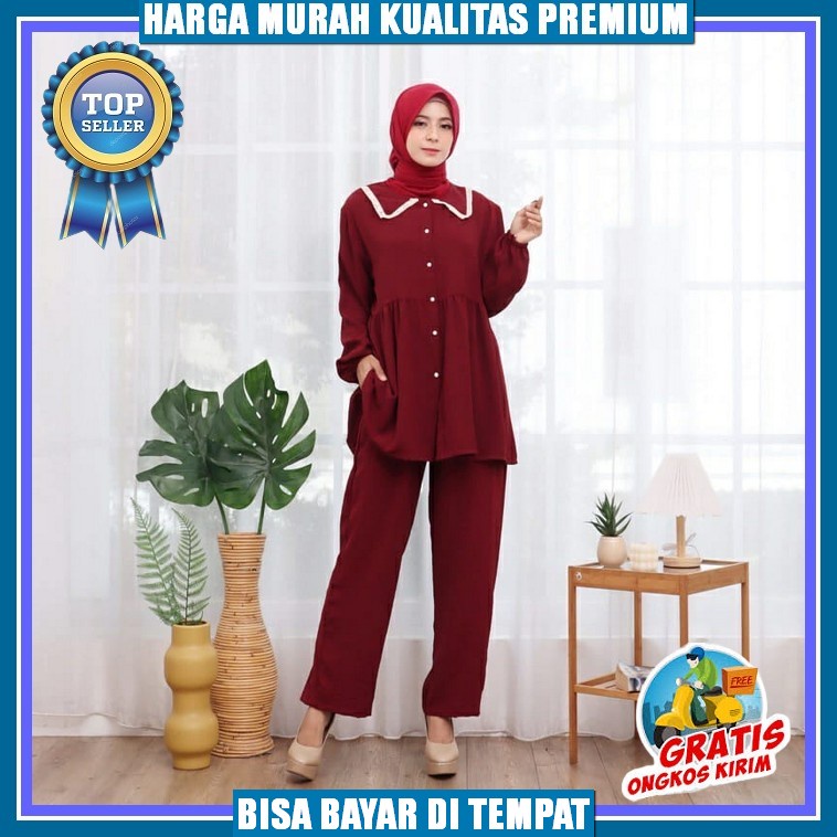 Stelan Wanita Cringkle Terbaru Terlaris Qaina One Set Import Setelan Wanita Kekinian Stelan Bahan Ad