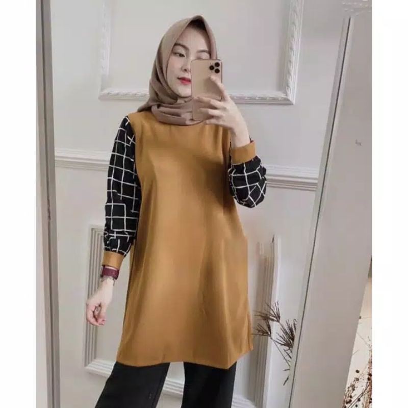 JENIA SQUARE TUNIK《TUNIK KOMBINASI KOTAK BAHAN MOSHCREPE