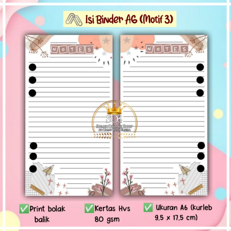 

Refill Binder A6 Motif Notes 3 | Kertas Binder A6