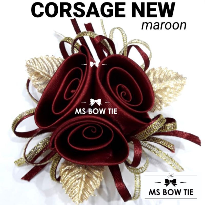 THE MS BOWTIE CORSGAE NEW MARUN bunga jas bunga tangan merah MAROON flower pin korsase korsas bouton
