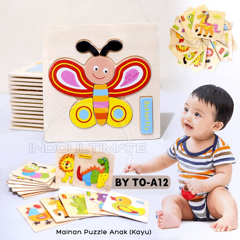 Mainan Puzzle Kayu TO-A12 tebal AMAN Besar & Kecil lucu Mainan Edukasi Edukatif genggam motorik Anak bayi balita Kids toys murah bagus-(A12) BUTTERFLY