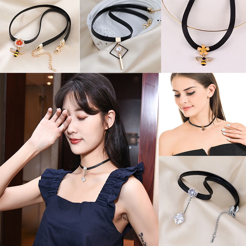 Kalung Choker Rantai Gaya Korea Hias Zirkon Berlian Imitasi Untuk Wanita