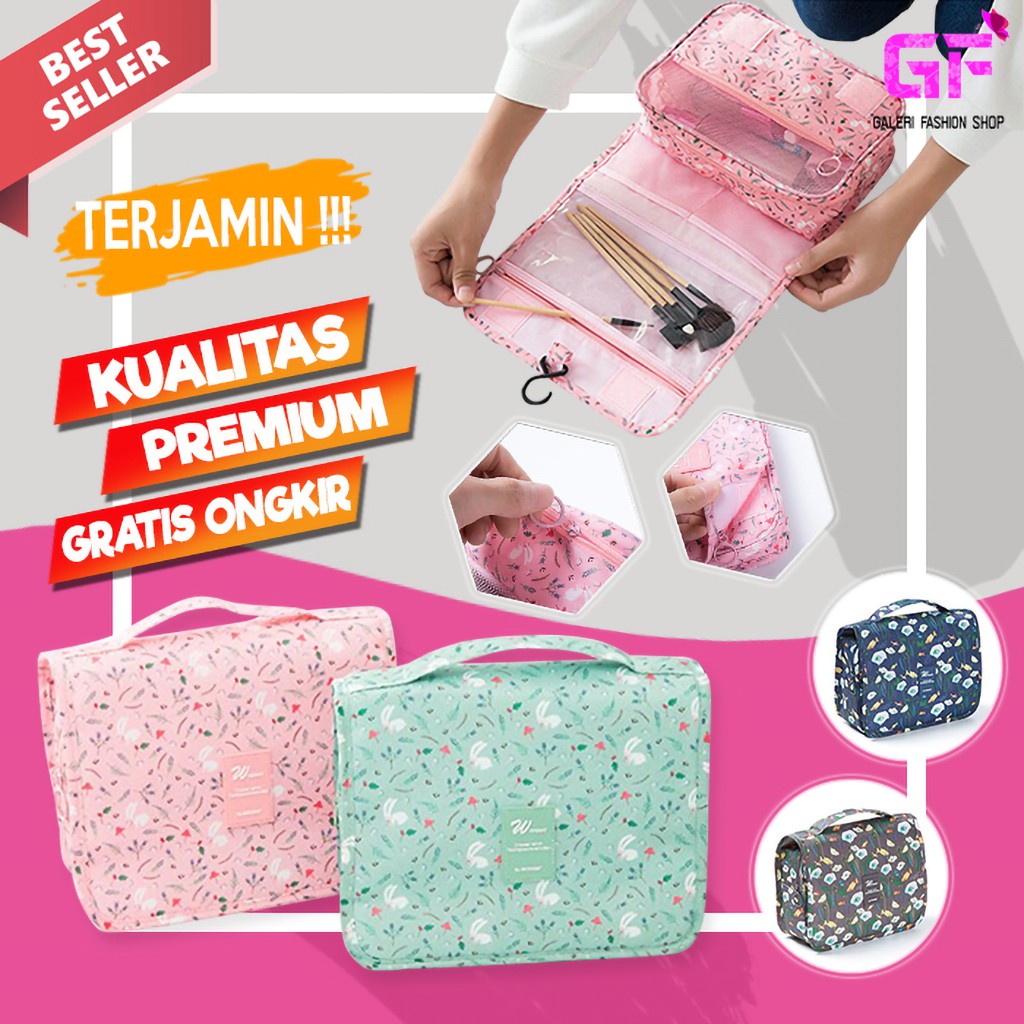 TAS POUCH ORGANIZER WANITA CEWEK TRAVEL ALAT MANDI TEMPAT KOSMETIK MAKE UP MAKEUP LIPAT MURAH GF414