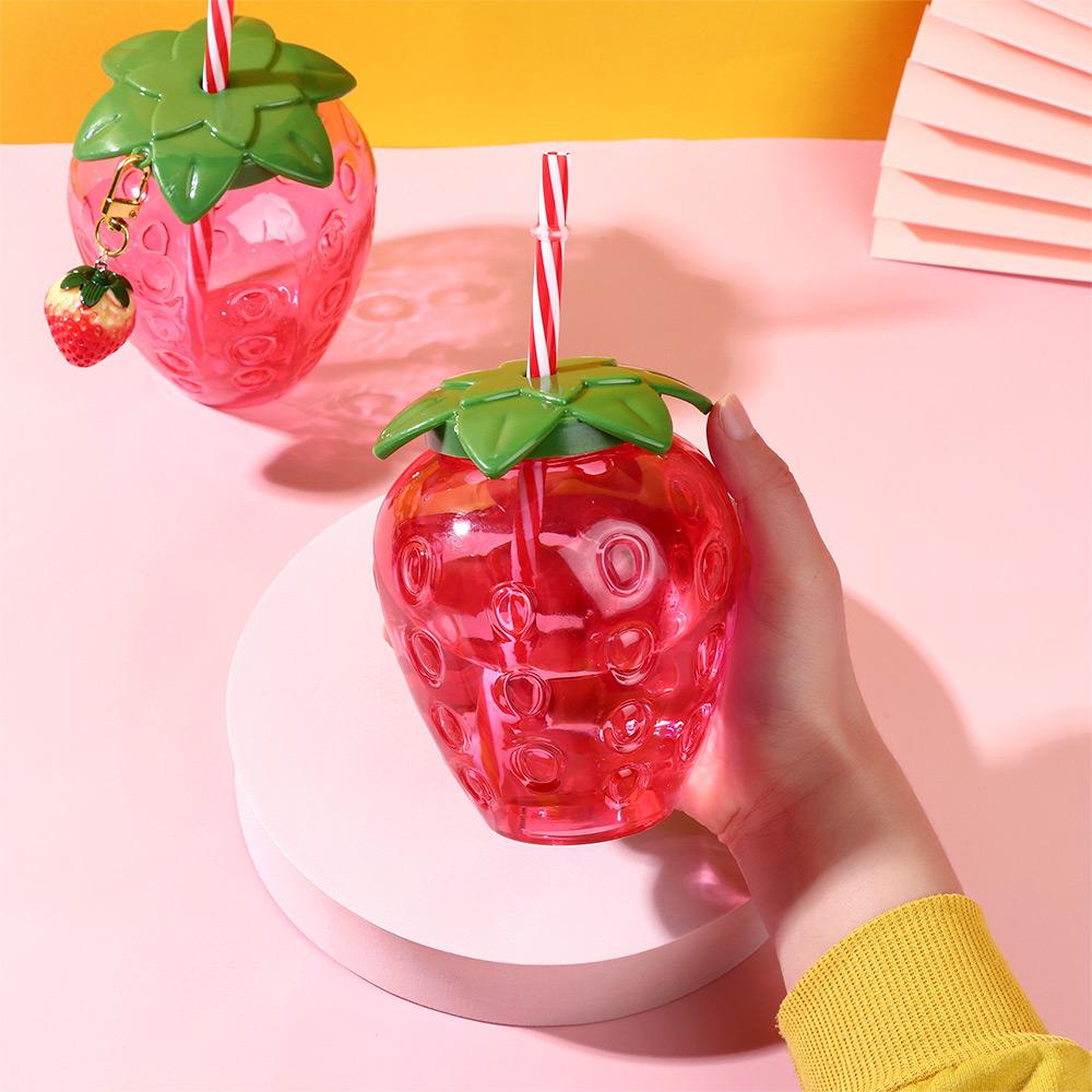 Suyo Strawberry Straw Cup Summer 500ml Botol Air Minum Plastik Food Grade