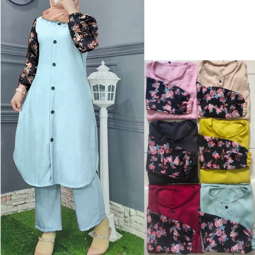 [ JUMBO ] Setelan Long Tunik Soka Set / Setelan Muslim Wanita Terbaru 2022/ One Set Baju Tunik+Celan