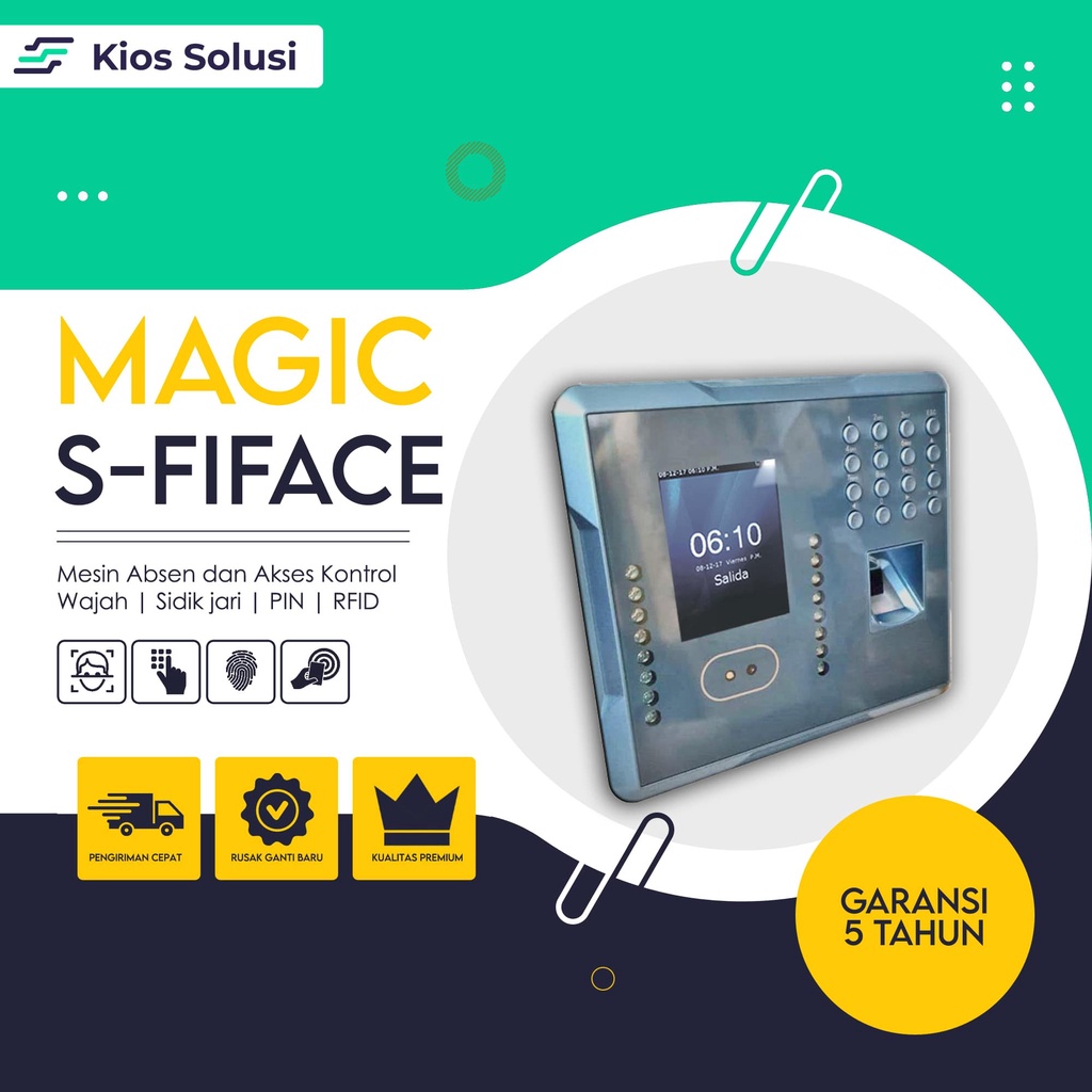 Mesin Absen Sidik Jari | Mesin Absensi | Wajah | Sidik Jari | PIN | Magic S-fiface | Sudah Kartu RFID Proxi 125 KHZ | ADMS