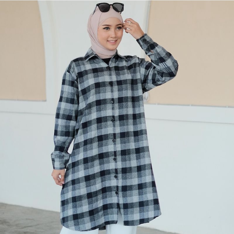 4s Grosir Solo || Kemeja Tunik Kotak Wanita Busui full kancing || Kemaja Tunik Muslimah || TUNIK FLANEL KOTAK KERAH KANCING BUSUI FRIENDLY TARTAN