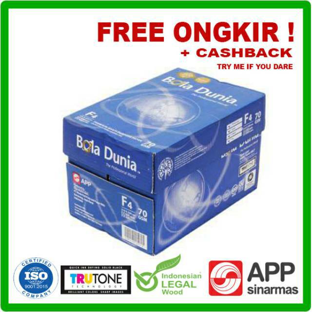 

KERTAS F4 70 GRAM BOLA DUNIA KERTAS FOTOKOPI / KERTAS PRINT