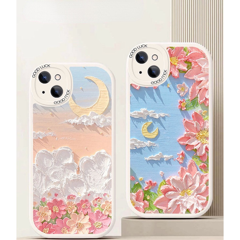 Case Tiga Dimensi Desain Awan Bunga Bulan Untuk iPhone 12 13 11 Pro Max X Xs Max Xr Fsd8