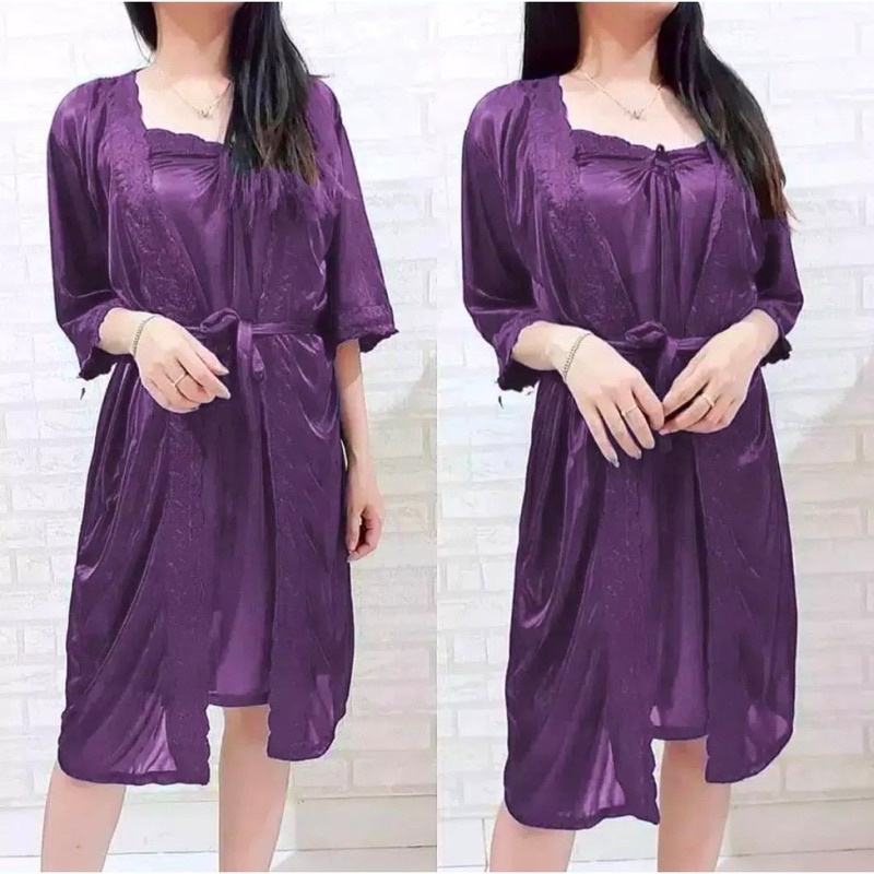 Tq88indonesia Fashion Baju Tidur Wanita Terbaru / Kimono Lingerie 2in1 Trikot Luar Dalam Pisah / Set Busana Tidur Cewek / Ootd / Outfit Kekinian