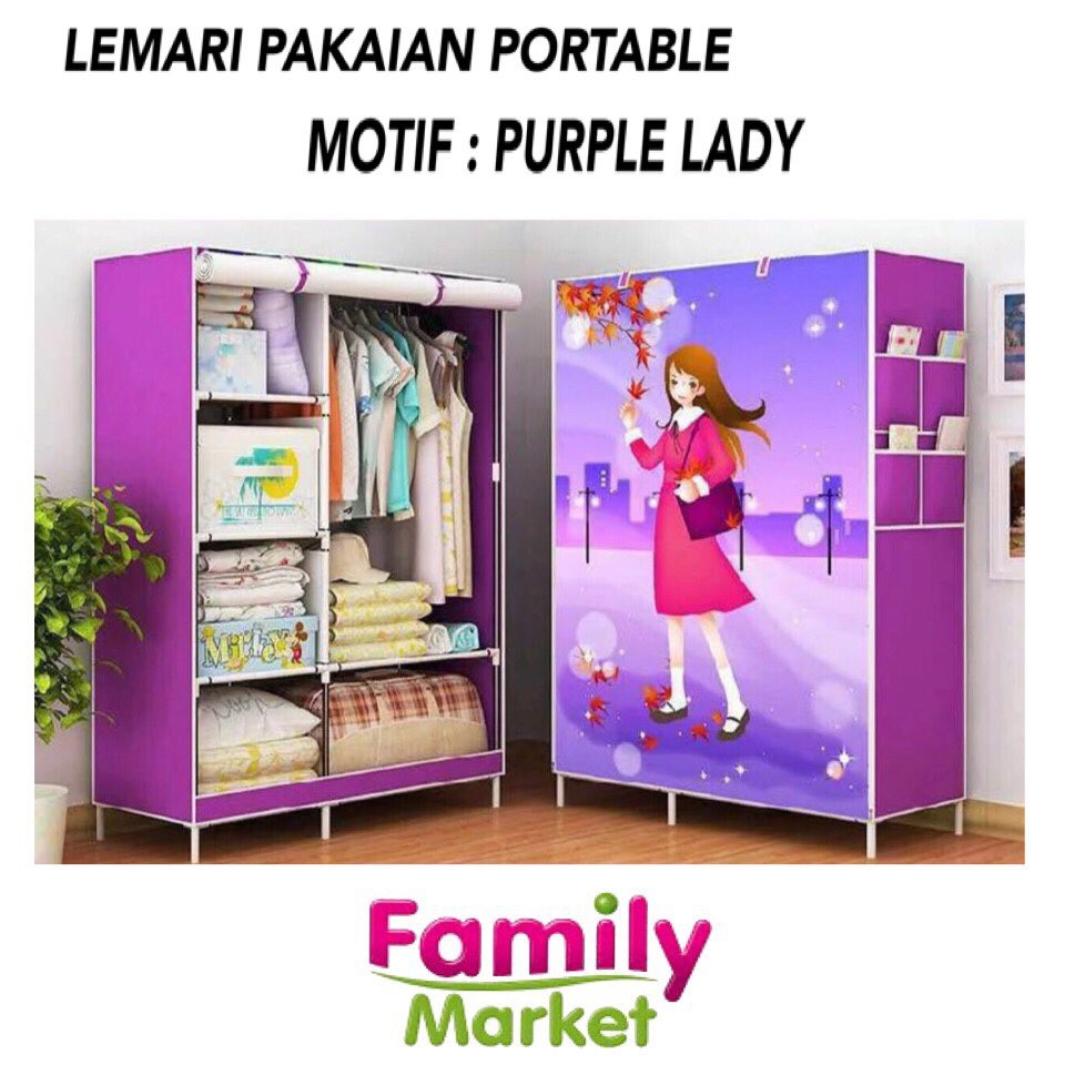  LEMARI  PAKAIAN  MULTIFUNCTION WARDROBE BEAUTY LADY UNGU 