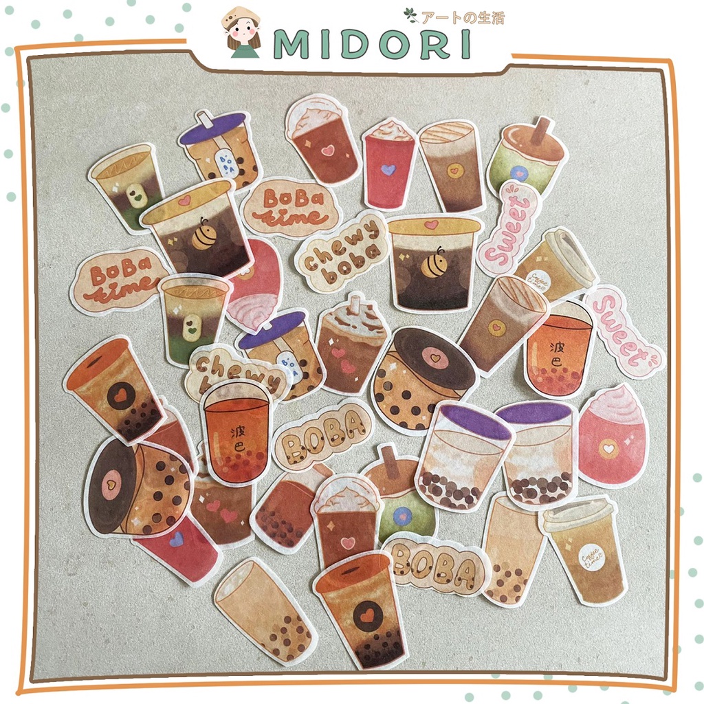 

[MIDORI] 40pcs BOBA & DAILY JOURNAL Deco Sticker BuJo DIY Scrapbook Stiker Hias - B0303
