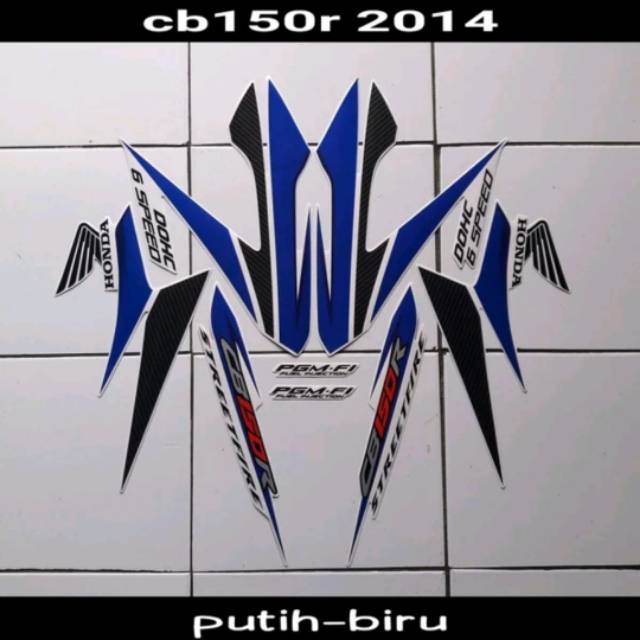 Striping sticker lis body honda cb 150r cb150 r cb150r streetfire 2014 putih biru