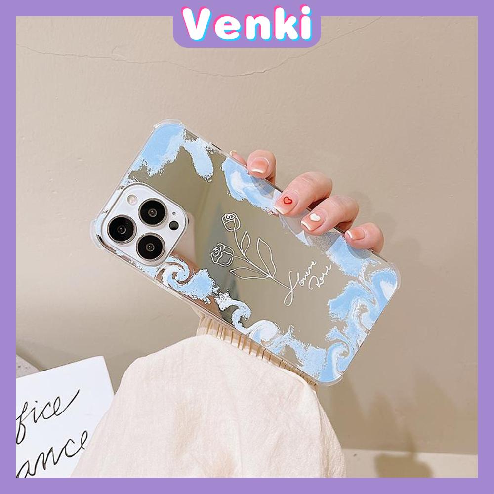 iPhone Case Acrylic HD Makeup Mirror Airbag Shockproof Protection Camera Blue Rose Flower Compatible For iPhone 11 iPhone 13 Pro Max iPhone 12 Pro Max iPhone 7 Plus iPhone xr