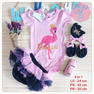 Set baju  bayi  perempuan 4 in 1 jumper rok bandana sepatu 