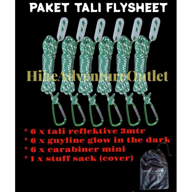 paket lengkap tali flysheet reflektif guyline glow in the dark