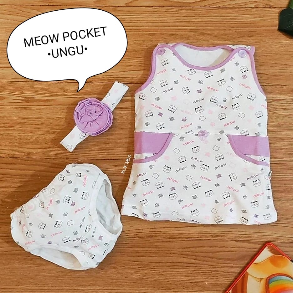 Setelan Bayi Laki - Laki  Usia 3-12 Bulan Motif Meow Pocket