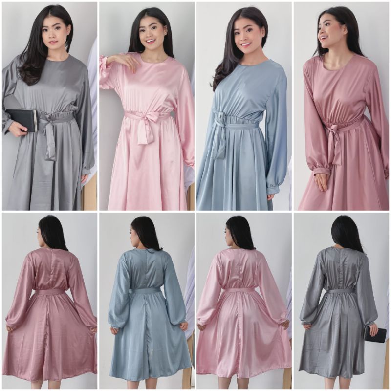 ⚡️CLEARANCE SALE ♡ PREMIUM ♡ ORIGINAL ! MIRRIAM TUNIK VINTAGE PLAIN LONG SLEEVE OBI TIED FLARE MIDI DRESS