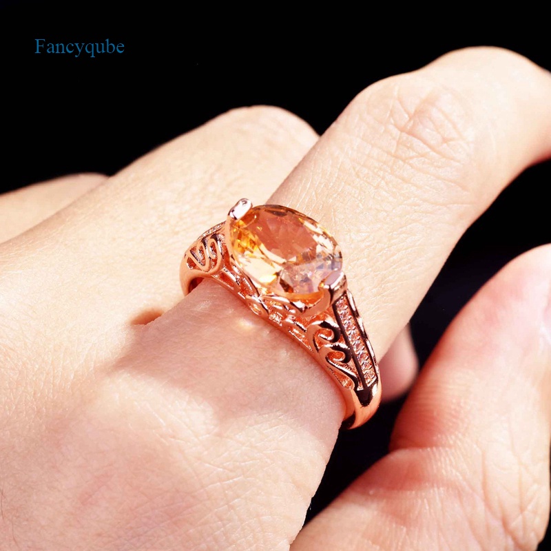 Fancyqube Cincin Pernikahan Warna Rose Gold Champagne Morganite Ziron Hollow Gaya Vintage Untuk Wanita