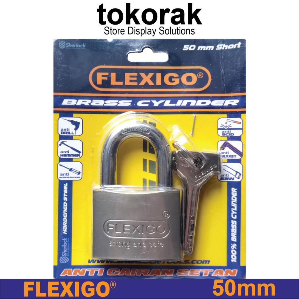 GEMBOK FLEXIGO BRASS 50MM PENDEK SHERLOCK GUDANG RUKO KANTOR RUMAH MOTOR