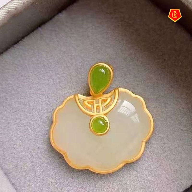 [Ready Stock]Hetian Jade Longevity Lock Pendant Female Elegant Graceful