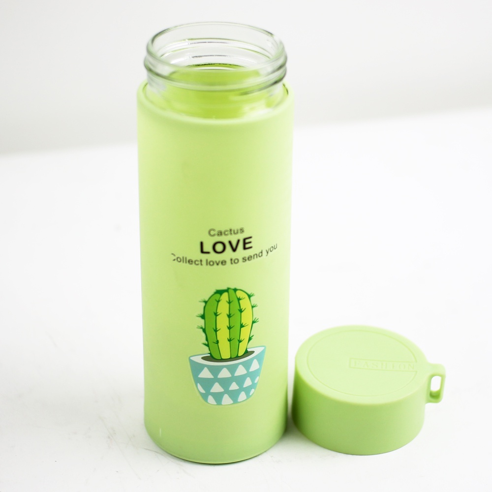 FM - Botol Thermos Kaca 400 ml anti panas - Motif Kaktus Warna