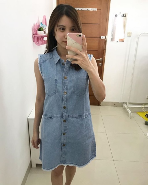 Gleeglam rok terusan wanita jeans jeany dress