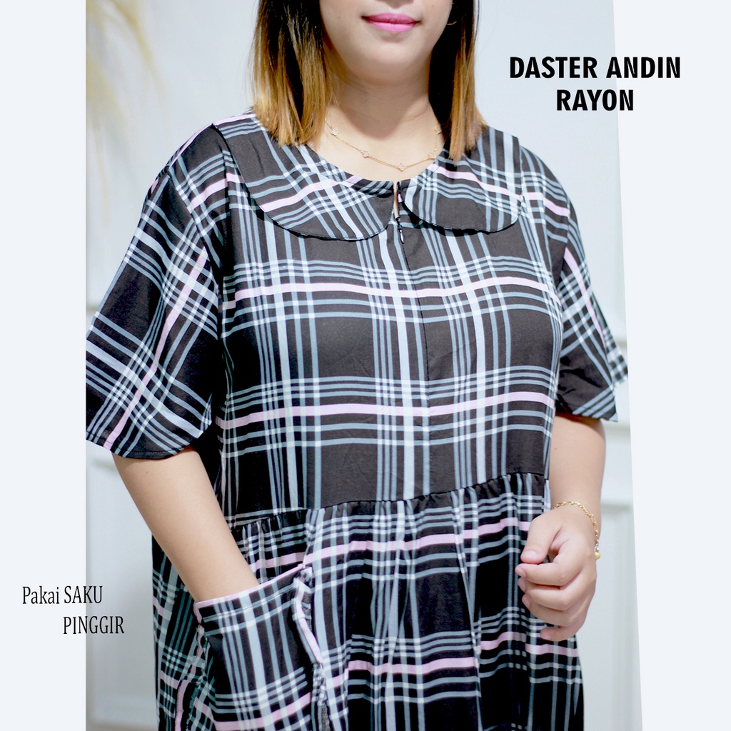 Home Dress Andin Rayon Motif Kekinian Leher Kerah