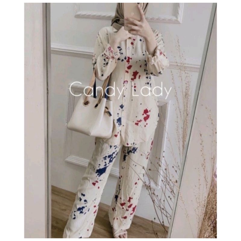 ERDE SET / ONE SET JUMBO XXL - STANDART XL  / YOSIE SET ONESET MOTIF ABSTRAK DAILY SET HOMEWEAR HOMEY SETELAN WANITA MOTIF TIE DYE   ONE SET RAYON-TIARA SET