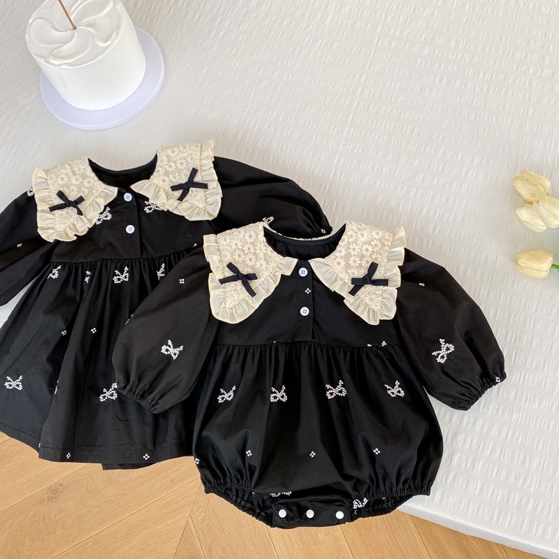 Ribbon black romper/dress bayi perempuan