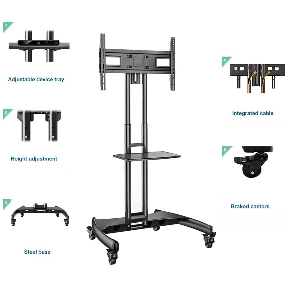 NB North Bayou Mobile TV Cart Rooling TV Stand with Wheels for 32 to 70 Inch LCD LED OLED Plasma Flat Panel Screens up to 100lbs AVA1500-60-1P (Black)