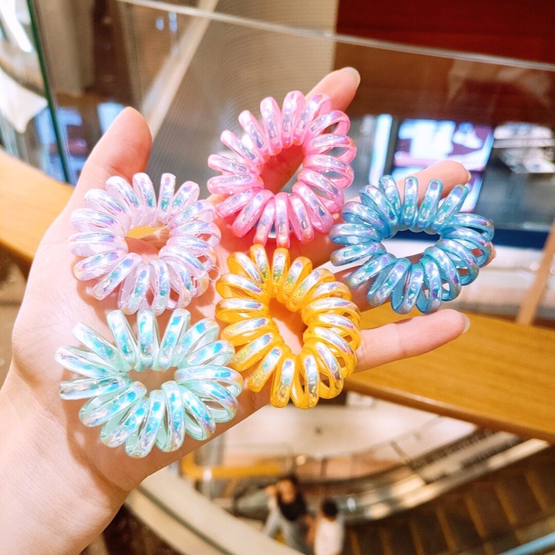 Ikat Rambut Elastis Model Kabel Telepon Spiral Bahan Plastik Untuk Wanita