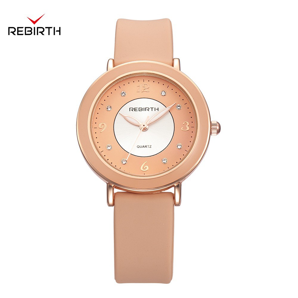 JAM TANGAN WANITA REBIRTH ORIGINAL SILIKON KREM MURAH KOREA TEXAS JAM065C3 CEWEK ORI FASHION