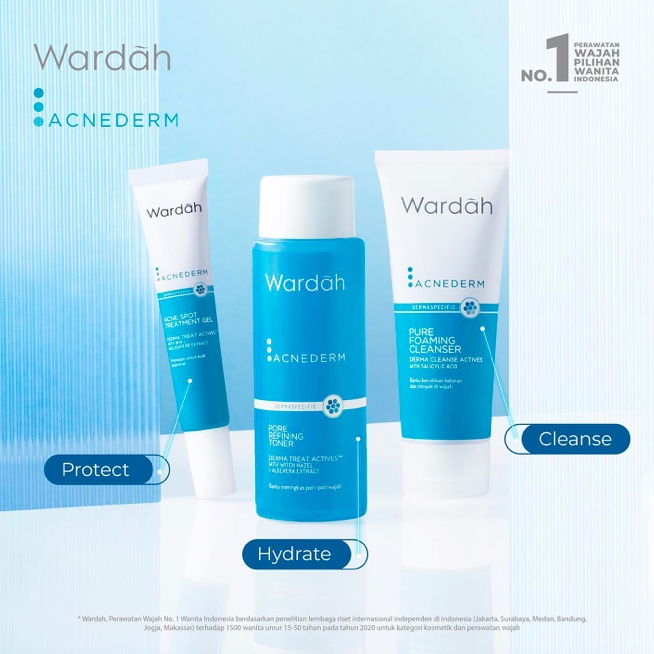 Wardah Acnederm | Serum Cleanser Toner Moisturizer Spot Gel Blackhead Balm Powder