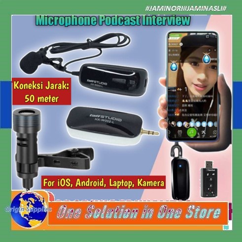UHF Mic Clip on Wireless Lavalier Microphone Podcast Interview Presentasi Mic imam masjid Mic hp mic