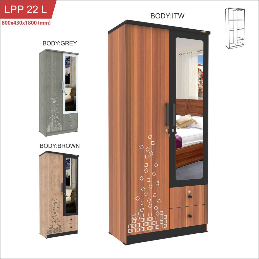 Lemari Pakaian Pintu 2 Kaca Besar
