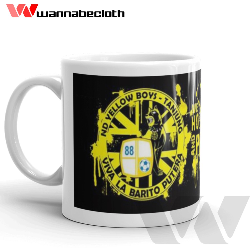 Gelas Mug BARITO PUTERA Keramik Porcelain Souvenir BARITO PUTERA Holigans Logo Hitam