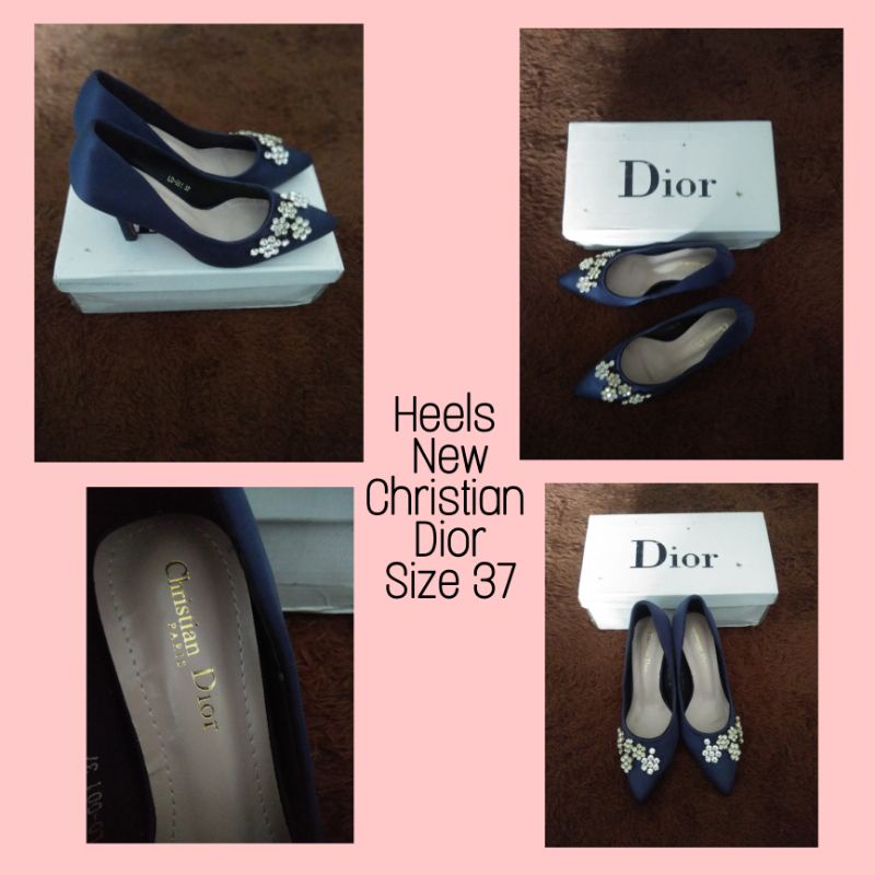 Sepatu High Heels , christian dior new . warna blue navy motif pernik cantik. ukuran 37 include boxx