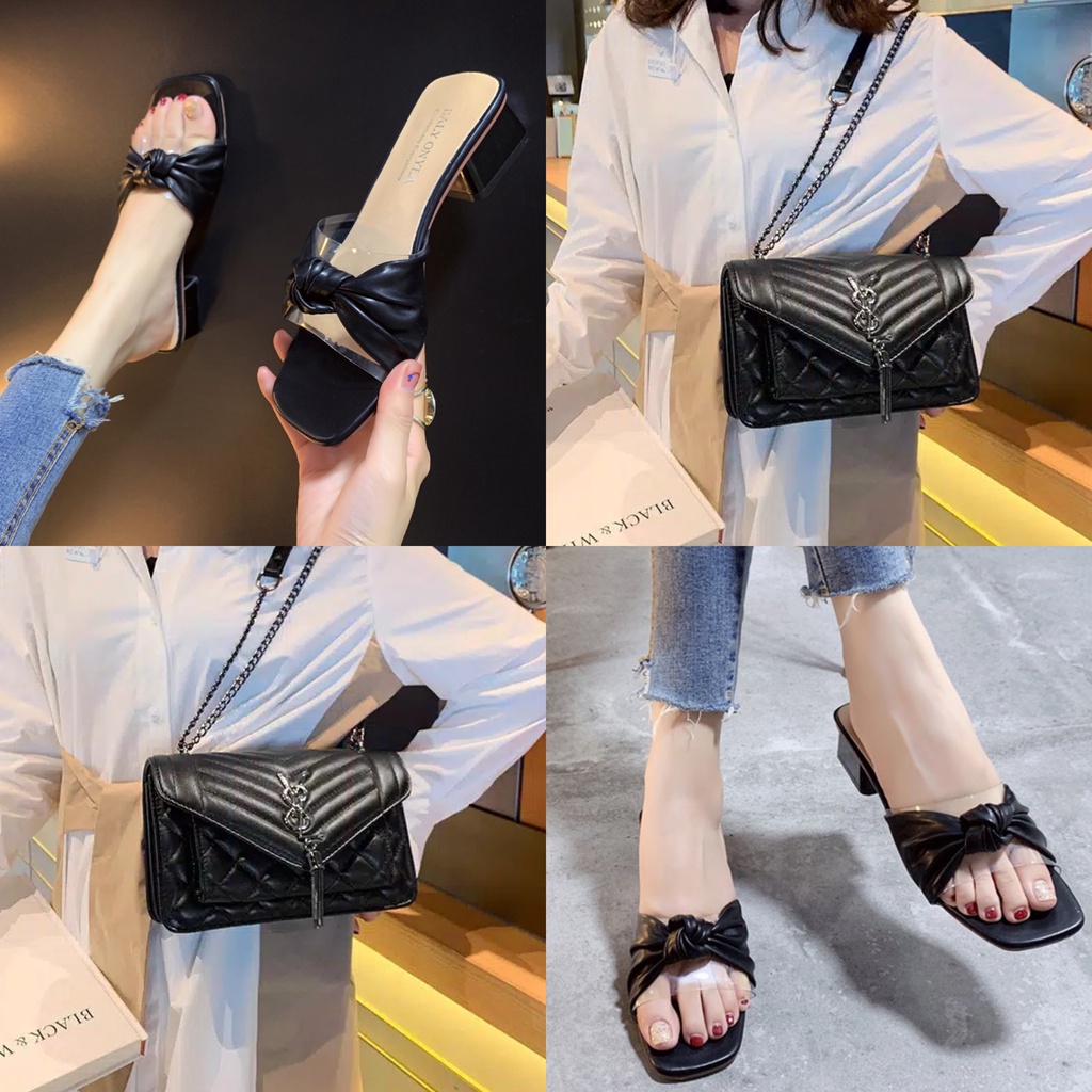 Paket sandal heels wanita cantik hadiah buat istri paket 2in1 sandal dan tas pakettas wanita