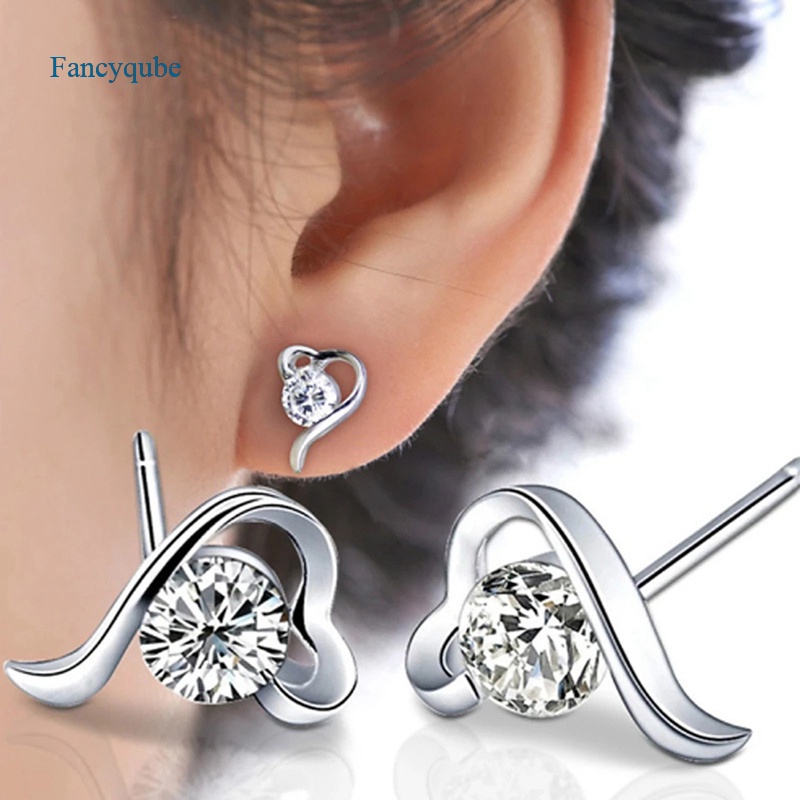 Fancyqube Anting Stud Desain Hati Kunci Rendah Gaya Elegan Untuk Aksesoris Pernikahan Wanita