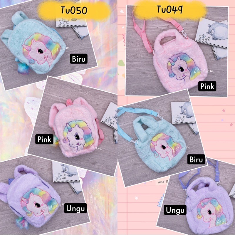 Ransel Tas Unicorn Bulu Fluffy TU018 TU049 TU050 TU060 tas selempang sekolah tk sd paud anak perempuan backpack